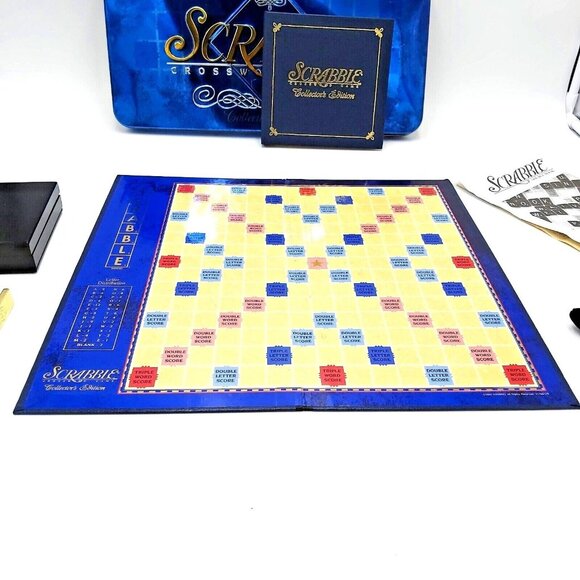 Milton Bradley Scrabble Crossword Game Collector's Edition Blue & Gold Metal Tin - Picture 8 of 16